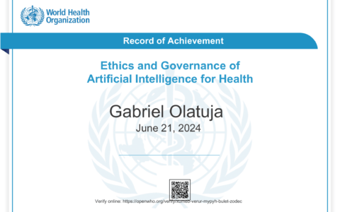 Certified by World Health Organisation in Ethics and Governance of Artificial Intelligence for Health